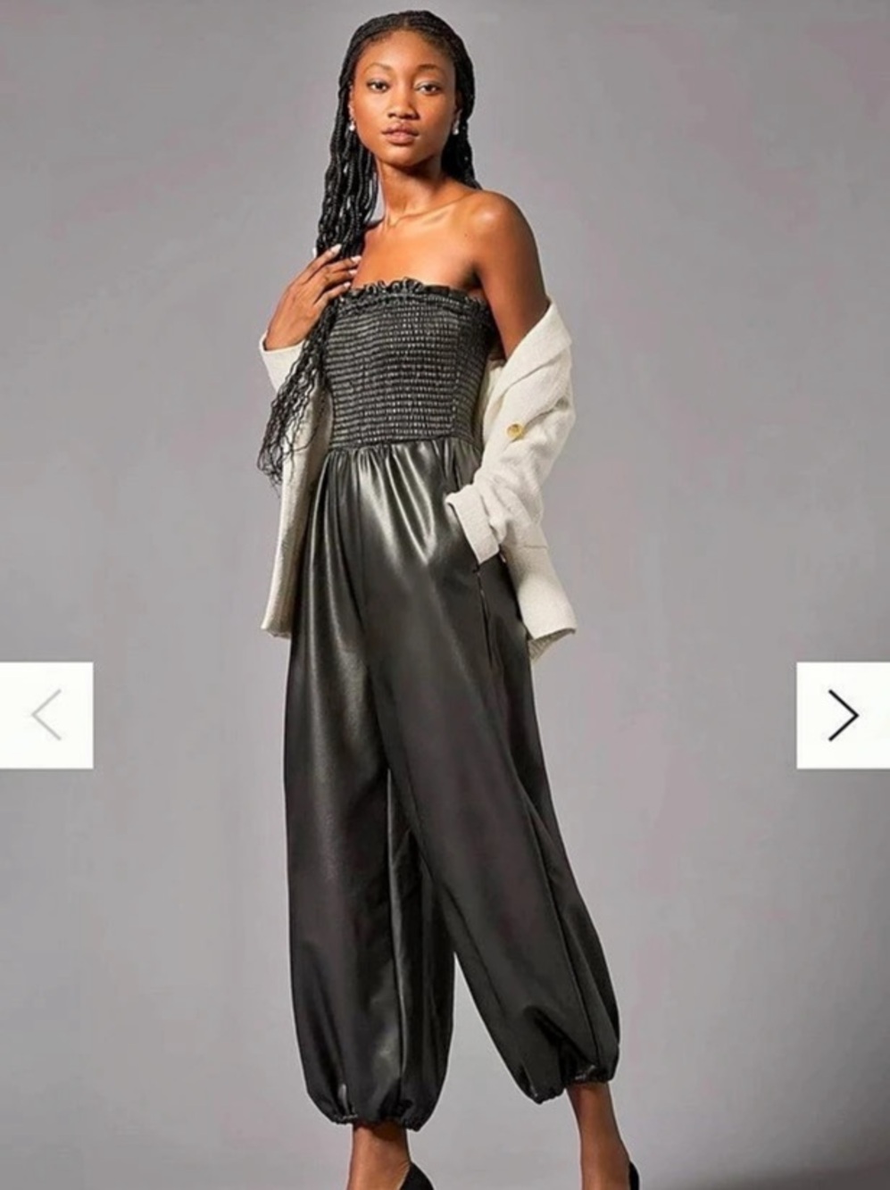 Anthropologie Faux Leather Balloon Jumpsuit Black XL